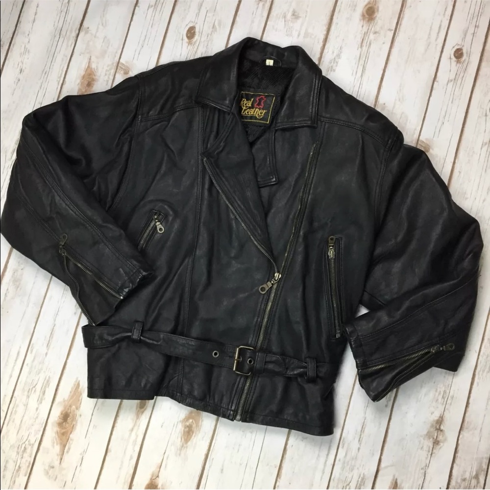 Vintage Leather Asymmetric Zip Moto Jacket Mad Max